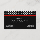 Schwarz-weißes Polka-Punktmuster mit rotem Bug und Visitenkarte (Rückseite)