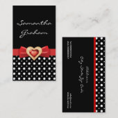 Schwarz-weißes Polka-Punktmuster mit rotem Bug und Visitenkarte (Vorne/Hinten)