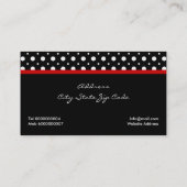 Schwarz-weißes Polka-Punktmuster mit rotem Bug und Visitenkarte (Rückseite)