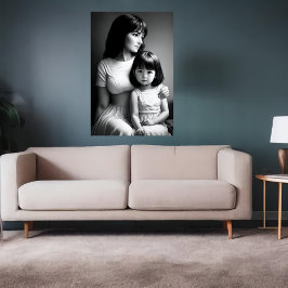 Schwarz-weißes Portrait Mutter und Tochter | Art d Poster