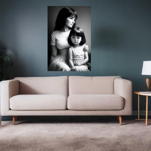 Schwarz-weißes Portrait Mutter und Tochter Art d Poster