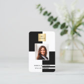 Schwarz-weißes Profil Foto Firmenlogo QR-Code Visitenkarte (Stehend Vorderseite)