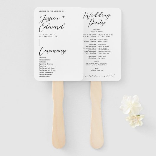 Schwarz-weißes Programm zur Feier der Hochzeit Fächer (Vorne und Hinten)