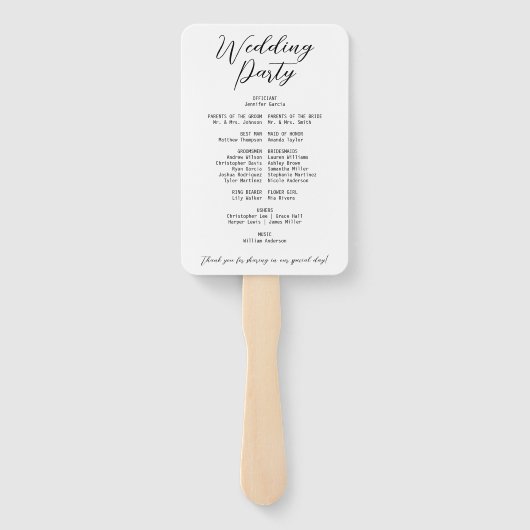 Schwarz-weißes Programm zur Feier der Hochzeit Fächer (Rückseite)