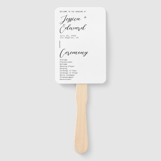 Schwarz-weißes Programm zur Feier der Hochzeit Fächer (Vorderseite)