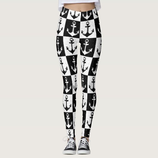 Schwarz-weißes Prüfblockmuster Leggings (Vorderseite)