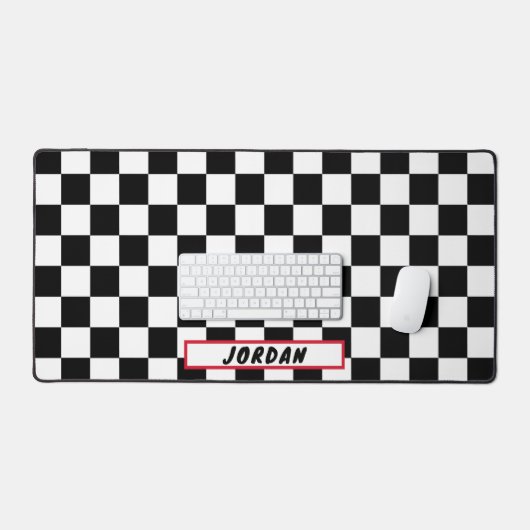 Schwarz-weißes Prüfbrett-Muster Personalisiert Schreibtischunterlage (Tastatur & Maus)