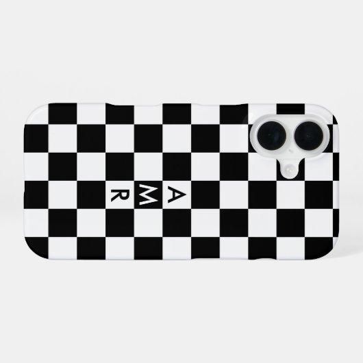 Schwarz-weißes Prüfmuster mit Monogramm iPhone 16 Hülle (Rückseite (Horizontal))