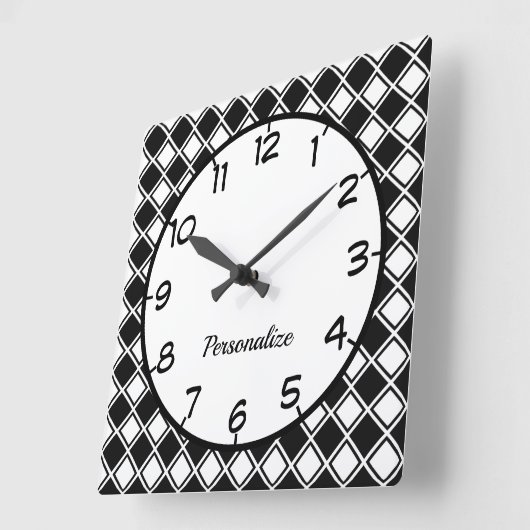 Schwarz-weißes Prüfmuster Quadratische Wanduhr (Winkel)