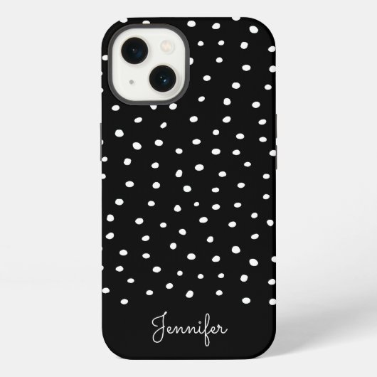 Schwarz-weißes Punkte-Muster mit Monogramm iPhone Hülle (Rückseite)