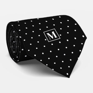 Schwarz-weißes Punkte-Muster-Monogramm Krawatte