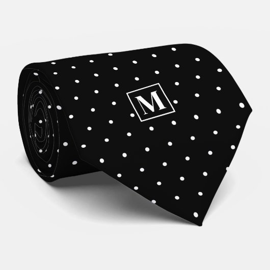 Schwarz-weißes Punkte-Muster-Monogramm Krawatte (Gerollt)