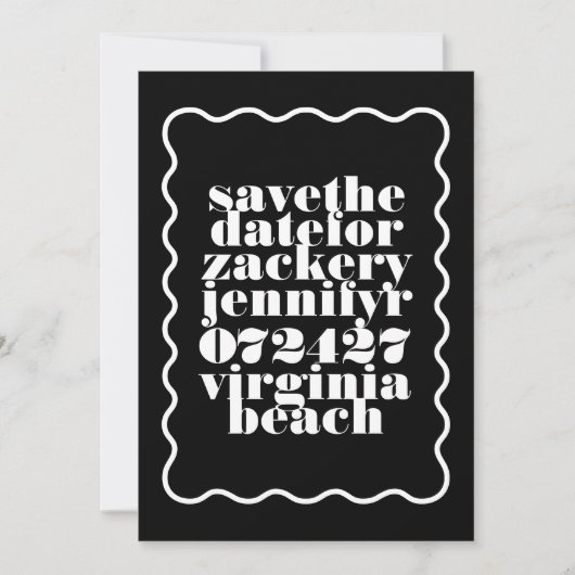 Schwarz-weißes QR-Code-Foto für fettformatiertes W Save The Date (Vorderseite)