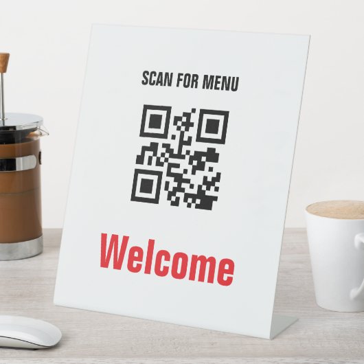 Schwarz-weißes QR Code-Menü mit berührungslosem Sc Sockelschild (In Situ)