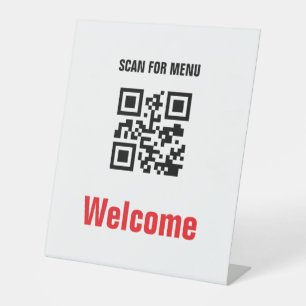 Schwarz-weißes QR Code-Menü mit berührungslosem Sc Sockelschild
