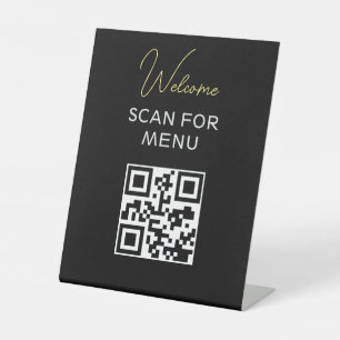 Schwarz-weißes QR Code-Menü mit berührungslosem Sc Sockelschild