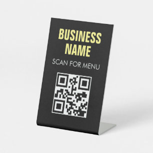 Schwarz-weißes QR Code-Menü mit berührungslosem Sc Sockelschild