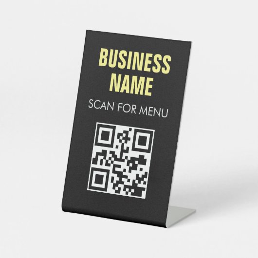 Schwarz-weißes QR Code-Menü mit berührungslosem Sc Sockelschild (Vorderseite)