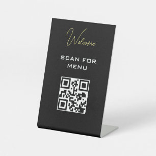 Schwarz-weißes QR Code-Menü mit berührungslosem Sc Sockelschild