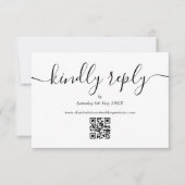 Schwarz-weißes QR-Code-Skript Hochzeitsschreiben RSVP Karte (Vorderseite)