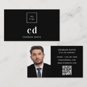 Schwarz-weißes Qr-Codenlogo für Foto-Monogramm Visitenkarte