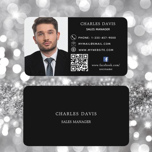 Schwarz-weißes QR-Foto-Facebook-Symbol Visitenkarte