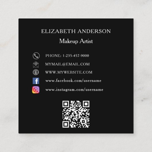 Schwarz-weißes QR-Logo Quadratische Visitenkarte (Rückseite)