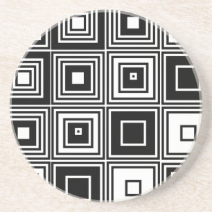 Schwarz-weißes quadratisches Muster des Retro Getränkeuntersetzer