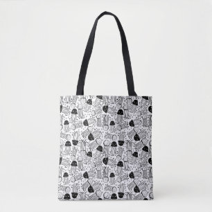 Schwarz-weißes Quallenmuster mit Doodle-Design Tasche