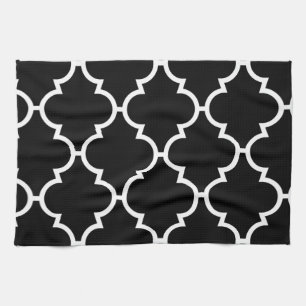 Schwarz-weißes Quatrefoil Muster Handtuch