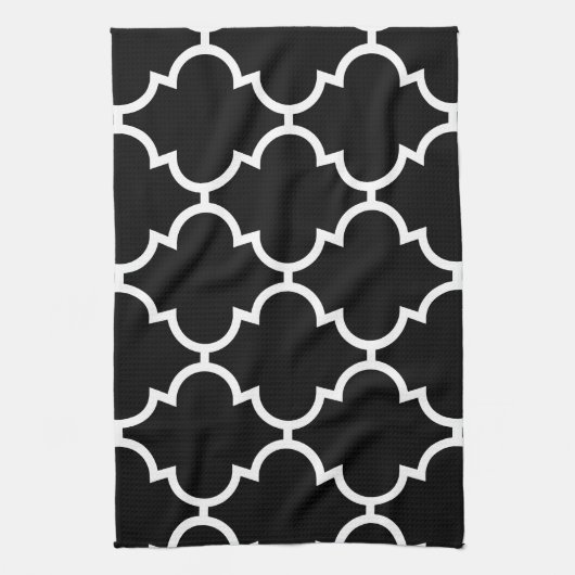 Schwarz-weißes Quatrefoil Muster Handtuch (Vertikal)