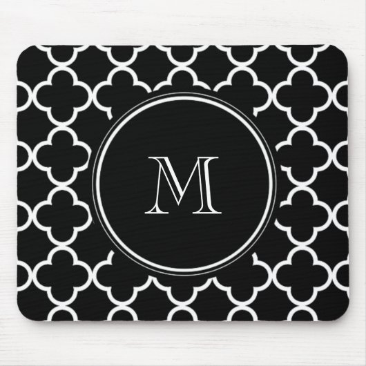 Schwarz-weißes Quatrefoil Muster, Ihr Monogramm Mousepad (Vorne)