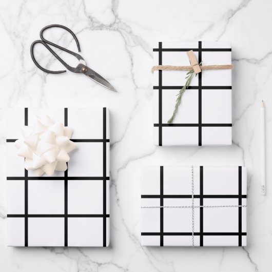Schwarz-weißes Rastermuster Geschenkpapier Set (Vorderseite)
