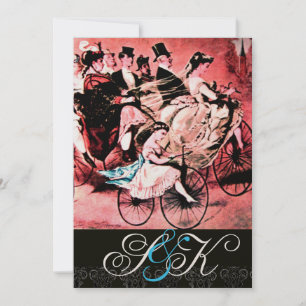 SCHWARZ-WEISSES RED BICYCLE WEDD DAMASK MONOGRAM EINLADUNG