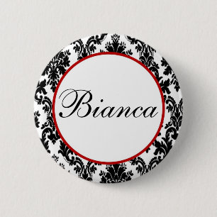 Schwarz-weißes Red Damask-Brautparty Button