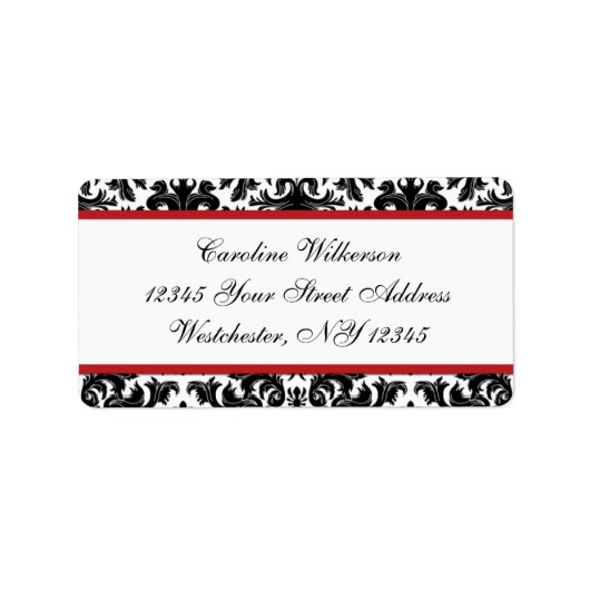 Schwarz-weißes Red Damask Rücksendeadresse Adressaufkleber (Vorne)