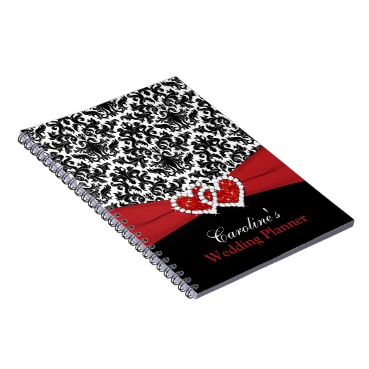 Schwarz-weißes Red Damask Wedding Planner Notebook Notizblock (Rechte Seite)