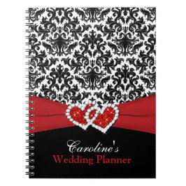 Schwarz-weißes Red Damask Wedding Planner Notebook Notizblock