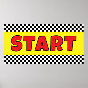 Schwarz-weißes Rennstartlinienbanner Poster