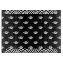Schwarz-weißes Repeat Teapot Glass Cutting Board