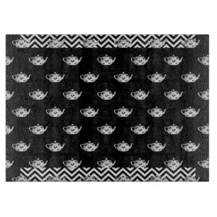 Schwarz-weißes Repeat Teapot Glass Cutting Board Schneidebrett