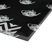 Schwarz-weißes Repeat Teapot Glass Cutting Board Schneidebrett (Ecke)