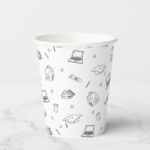 Schwarz-weißes Retro Hand gezogenes Party Pappbecher (Rückseite)