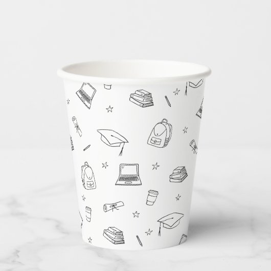 Schwarz-weißes Retro Hand gezogenes Party Pappbecher (Vorderseite)
