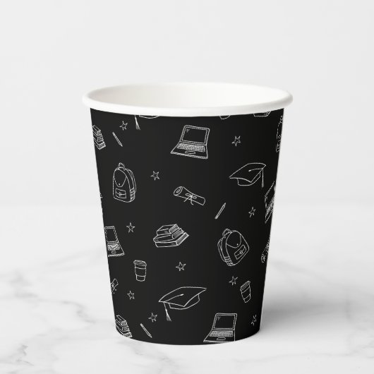 Schwarz-weißes Retro Hand gezogenes Party Pappbecher (Rückseite)