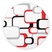 Schwarz-weißes Retro Square Muster in Red Grau Keramikknauf (Vorderseite)