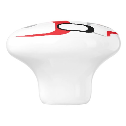 Schwarz-weißes Retro Square Muster in Red Grau Keramikknauf (Seitenansicht)