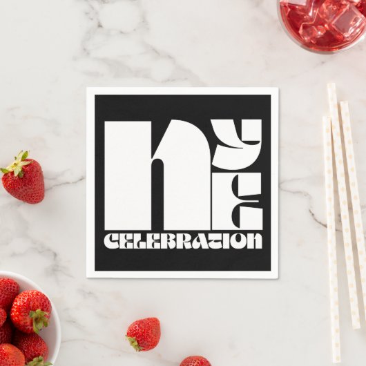 Schwarz-weißes Retro-Typografie-Silvesterfest-Part Serviette (Beispiel)