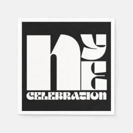 Schwarz-weißes Retro-Typografie-Silvesterfest-Part Serviette