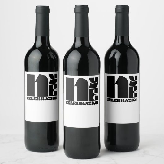 Schwarz-weißes Retro-Typografie-Silvesterfest-Part Weinetikett (Flaschen)